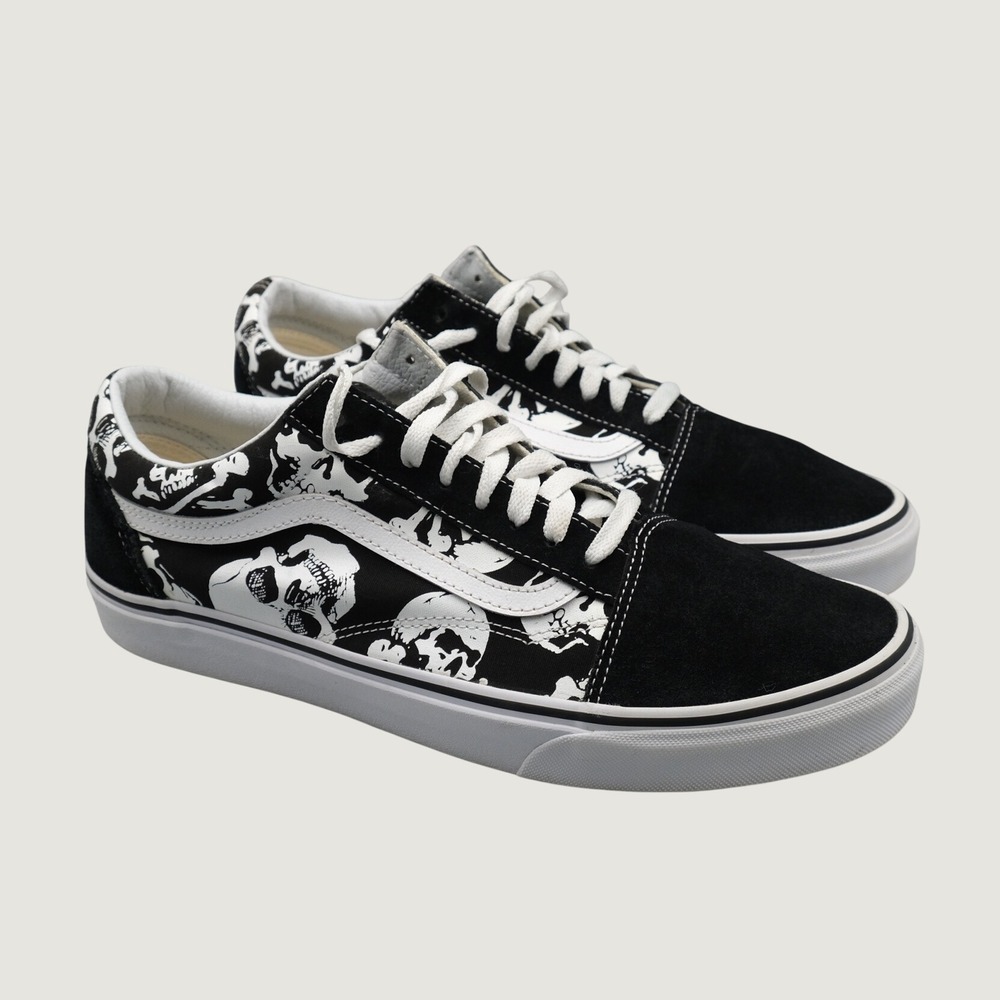 Vans Old Skool Skulls Sneakers 11.5 Black White Suede Canvas Low Top Skate Shoes